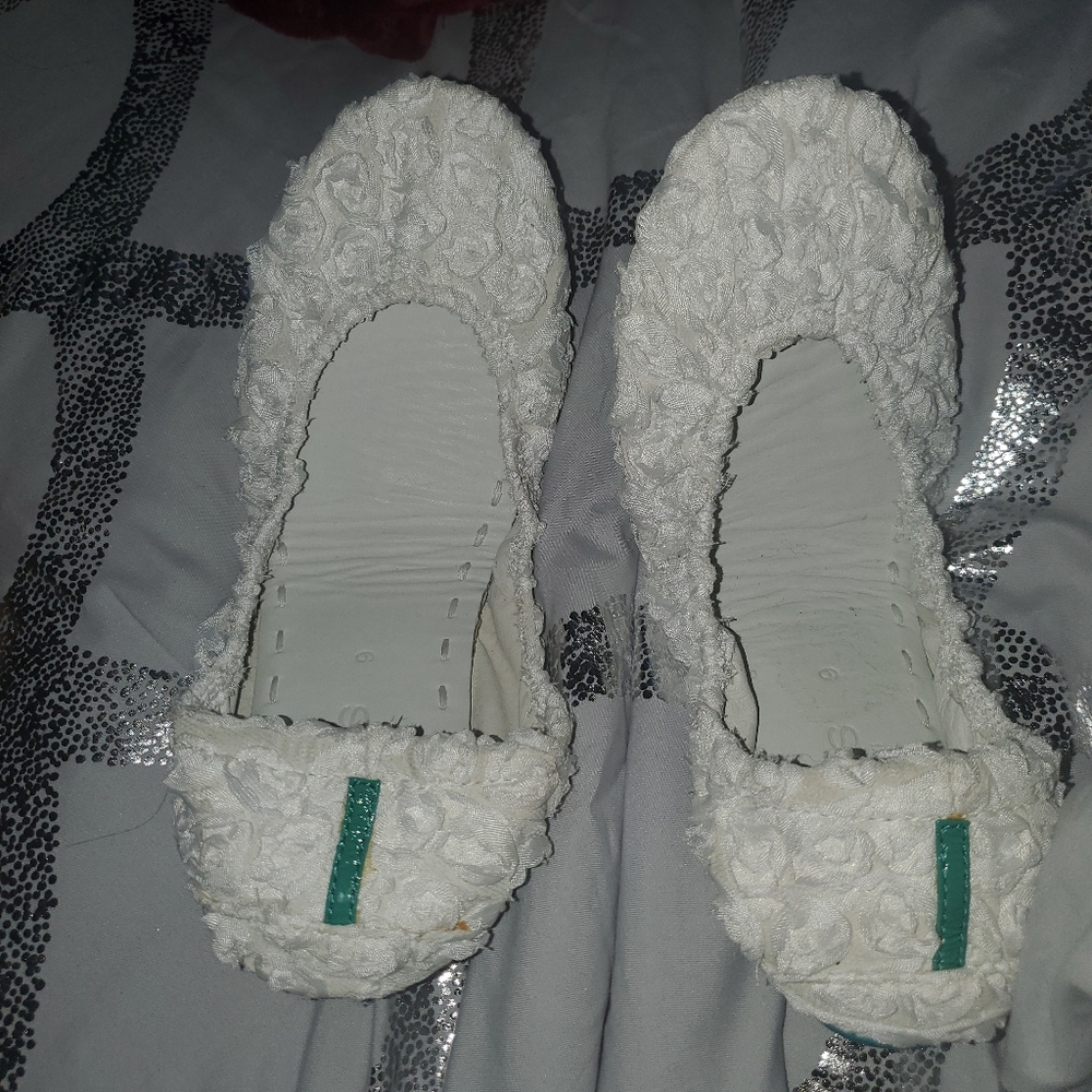 Tieks White Rose Garden Ballet Flat Shoes 9 - Picture 10 of 16